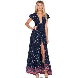 Tularosa Sid Wrap Dress in Navy with Red/White Print | Size Small